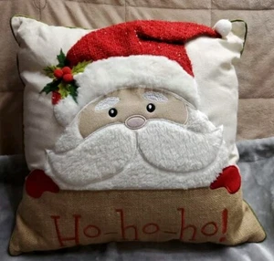 Pier One Santa Claus Ho Ho Ho Almohada de Navidad Santa 17" X 17" Decoración de Vacaciones - Imagen 1 de 5