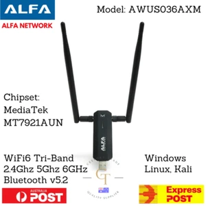 ALFA NETWORK AWUS036AXM WiFi 6E Tri Band 2.4 5 6Ghz Wi-Fi Adapter Linux Windows - Picture 1 of 10