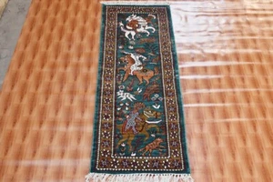 Home Décor Green Hunting Carpet Hand Knotted Rug 1.6x4 Wall Hanging Rug - Picture 1 of 6