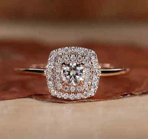 2Ct Round Cut Real Moissanite Cluster Engagement Ring 14k Rose Gold Plated - Picture 1 of 1