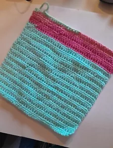 Crocheted handmade dish/face cloth multicoloured blue (Organic cotton) - Picture 1 of 2