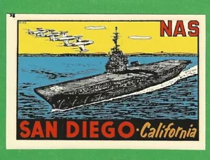 DE COLECCIÓN ORIGINAL 1950 "ESTACIÓN AÉREA NAVAL" SAN DIEGO CALIF CALCOMANÍA DE AGUA ARTE COMO NUEVO - Imagen 1 de 1