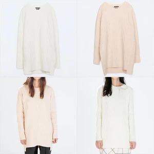 ZARA Damen-PULLOVER ASYMMETRISCHER SAUM ZOPFMUSTER italienisches Garn cremefarben pink Medium 79,90 $ - Bild 1 von 9