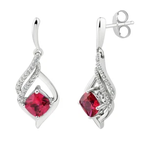 1.2CT Lab Created Ruby Solitaire Drop Dangle Stud Earrings 14K White Gold Plated - Picture 1 of 4