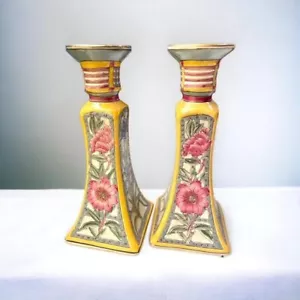 Tall Candle Stick Holders (2) Porcelain Floral Design 8.5" Tall, Home Decor - Picture 1 of 6