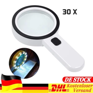 Extra große LED Handlupe mit Licht 30x Fach Vergrößerung Beleuchtete Leselupe - Bild 1 von 7