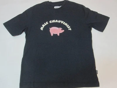 Vintage Moschino Jeans "Male Chauvinist" Felt Pig Patch T-Shirt (Navy | Small) - Image 1 of 4