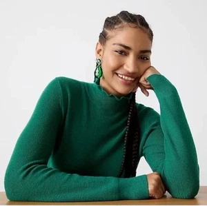 J. Suéter Crew Mujer Verde Cuello Volantes Verde Talla Mediana M Mezcla Lana Merino - Imagen 1 de 6