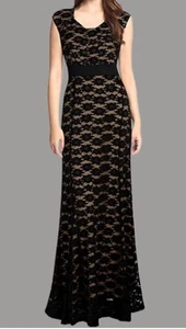 Long Black Mermaid Lined Lace Illusion Gown Occassion Dress Size 16 - Picture 1 of 5