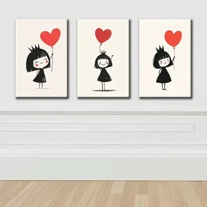 3pcs Girl with Balloons for Home Wall Art Canvas Framed 50x70cm - Bild 1 von 3