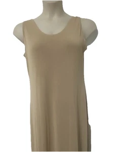 Barbara Lesser Kleid Slinky ärmellos beige hellbraun M wadenlang pflegeleicht - Bild 1 von 9