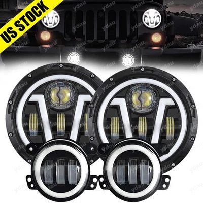 For Jeep Wrangler JK 2007-2018 Black 7" LED Headlights+4" Fog Lights Combo - Image 1 of 4