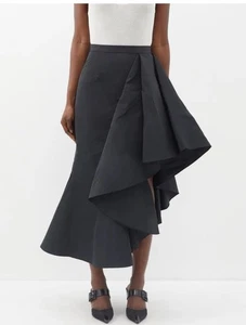 Alexander McQueen Damen US 10 IT 46 asymmetrisch drapiert schwarz Faille Midirock - Bild 1 von 21