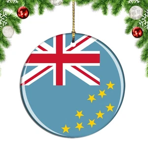 Tuvalu Flag Round Christmas ornament city travel souvenir - Picture 1 of 3