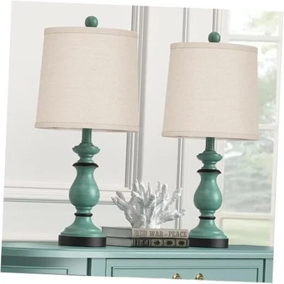  Juego de 2 lámparas de mesa tradicionales, lámparas de mesa rústicas de granja verdes antiguas Foto 1 de 4