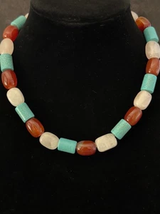 Chunky Beaded Turquoise Carnelian MoonStone Necklace 18" ~ 890 - Picture 1 of 4
