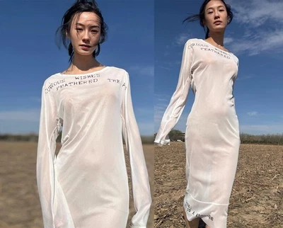 Ann Demeulemeester knit maxi kaftan dress oversize overall white sheer flowy - Image 1 of 4