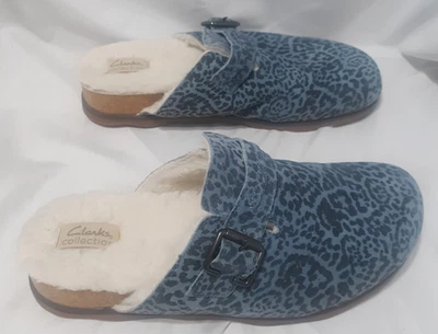 Diapositiva Clarks Collection Brynn para mujer talla Forro de piel sintética con estampado de leopardo azul 11 Foto 1 de 4