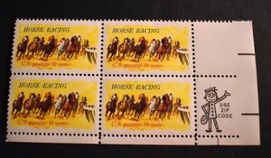 1974 US Stamps Scott #1528 - 10 Cent Zip Block - Horse Racing - MNH - Picture 1 of 2