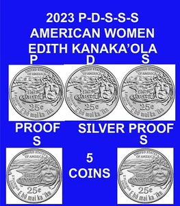 2023 P-D-S-S-S Edith Kanaka'ole Women Quarters PDS Clad Pr.& Silver Proof 5 coin - Picture 1 of 1