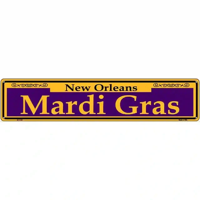 Mardi Gras Purple Novelty 3"x12" metal street sign plaque Home Door Garage Wall - Image 1 of 1