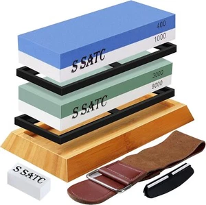 Knife Sharpening Stone Set Professional Whetstone 4 Side Grit 400/1000 3000/8000 - Picture 1 of 4