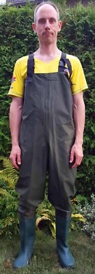 Stagno Angelo Fischer Wat Pettorina Pantaloni Impermeabile Gomma Stivali PVC - Immagine 1 di 2