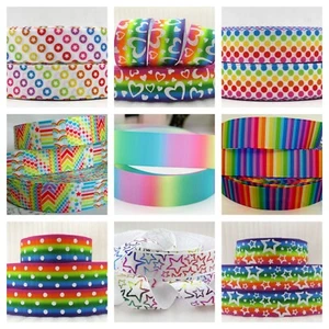 RAINBOWS Grosgrain Ribbon Crafts Cake Party Hair Bows 22mm 25mm - Picture 1 of 5