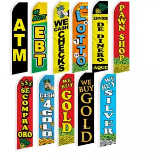 Pawn Shop We Buy Gold ATM Variations Swooper Flutter Advertising Banner Flags - Picture 1 of 14
