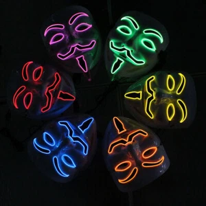 Neon LED Maske Halloween Maske Tanzmaske V wie Vendetta mehrere Farben - Bild 1 von 17