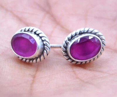 2.20 Gm Lab-Created Ruby Cut Gemstone Tops 925 Sterling Silver Stud Earring 0.3" - Image 1 of 4