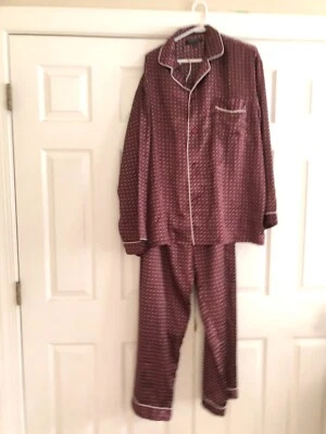 Alexander Del Rossa Size XL Satin Wine Cream Men 2 Piece Pajama Set Sleepwear - Image 1 of 4