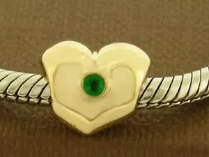 Bd054 - GENUINE 9ct SOLID Yellow Gold Natural Emerald HEART Love Bead Charm - Foto 1 di 4