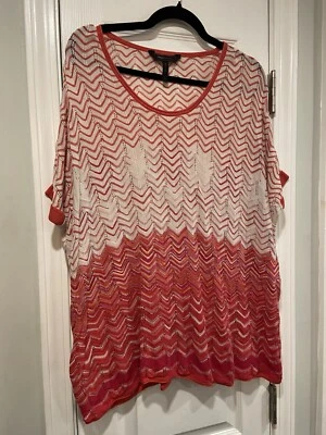 BCBGmaxazria Rosa Blanco Manga Corta Gran Tamaño Mezcla de Seda Suelto Tejido Chevron OS Foto 1 de 4