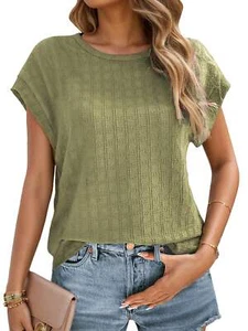 Women Casual T-Shirt Short Sleeve Basic Solid Color Round Neck Top Blouse - Picture 1 of 17