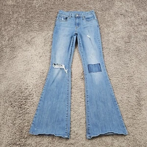 Levis Jeans Womens 26 Flare High Rise Light Wash Stretch Distressed Denim 24x31 - Picture 1 of 14