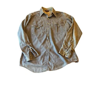 Sears Denim Western Wear Pearl Snap Long Sleeve Work Shirt Size Tall Large - Picture 1 of 6