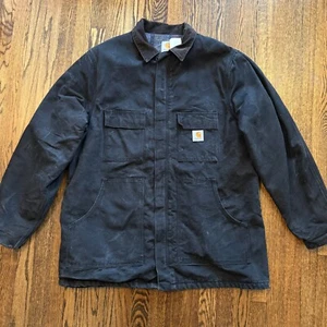 Vintage Carhartt Blanket Lined Chore Jacket Coat CB2805 Black Size 50 Tall RARE - Picture 1 of 9
