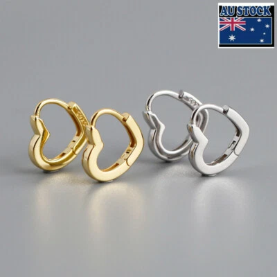 Woman REAL S925 Sterling Silver Heart Cute Huggie Earring Clip One Pair - Image 1 of 4