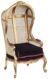 Dolls House Gold Cane Backed Medieval Porter Chair JBM Hall Furniture Miniature - Picture 1 of 8