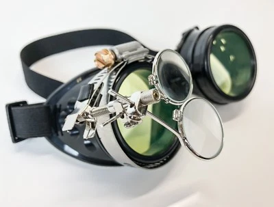 Gafas Steampunk Crazy GCG Hombre Ardiente Disfraz Cosplay Científico Loco 16X Verde Foto 1 de 4
