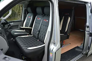 Volkwagen VW Transporter T6 KOMBI Crew Cab Seat Covers Black & White Diamond - Picture 1 of 11