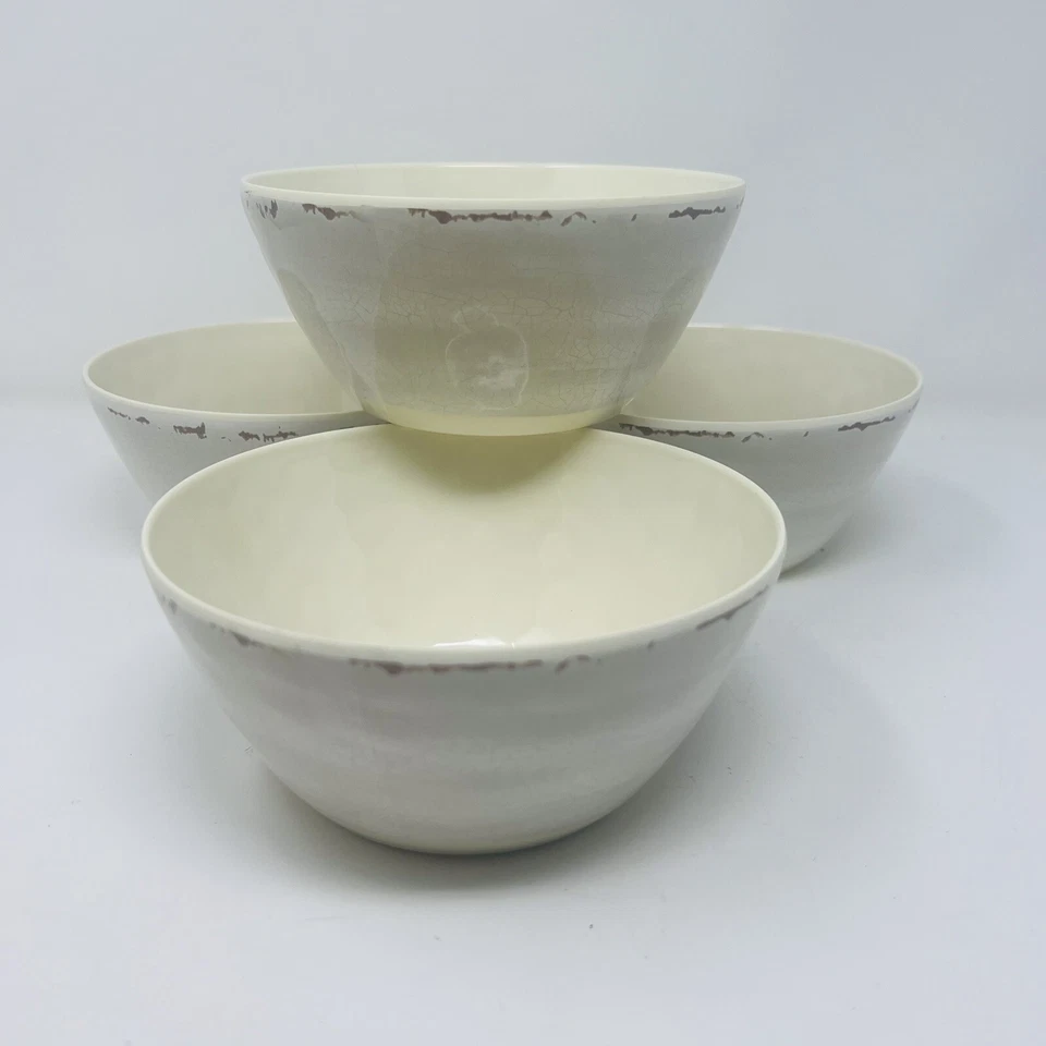 "Juego de 4 cuencos de cereal IL Mulino rústicos marfil craquelado 6"" melamina Patioware" Foto 1 de 4