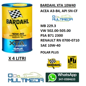 4 LITRI BARDAHL XTA 10W40 POLARPLUS OLIO AUTO A3 B4 API SN CF MB 229.3 VW 502.00 - Foto 1 di 3