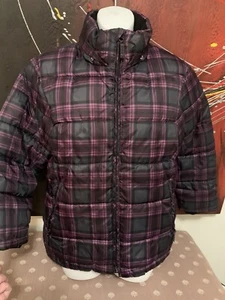 H&M Plaid Puffer Jacket Plaid Coat size US 10-11 Vine / Burgundy NO HOOD! - Picture 1 of 5