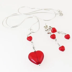 Reclaimed Treasures-Valentine Red Glass Heart  Necklace & Earrings By SoniaMcD - Picture 1 of 17