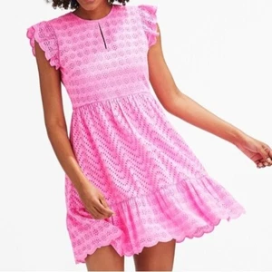 Vineyard Vines Allamanda Cotton Eyelet Floral Lace Dress Neon Pink sz 14 - Picture 1 of 11