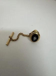 Vintage Black Onyx Starburst Tie tack pin oval Gold tone small 5/8" - Picture 1 of 3