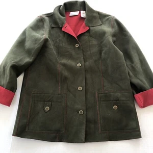 Alfred Dunner Green Red Faux Suede Jacket Women’s Sz 6P A279 - Picture 1 of 4