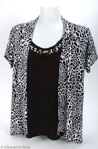 Elementz Petite PL Careerwear Blouse Twin Set Look Knit Top B/W Embellished 2785 - Picture 1 of 6
